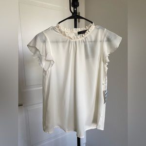 FOREVER21 Silk cream Top with ruffles collar